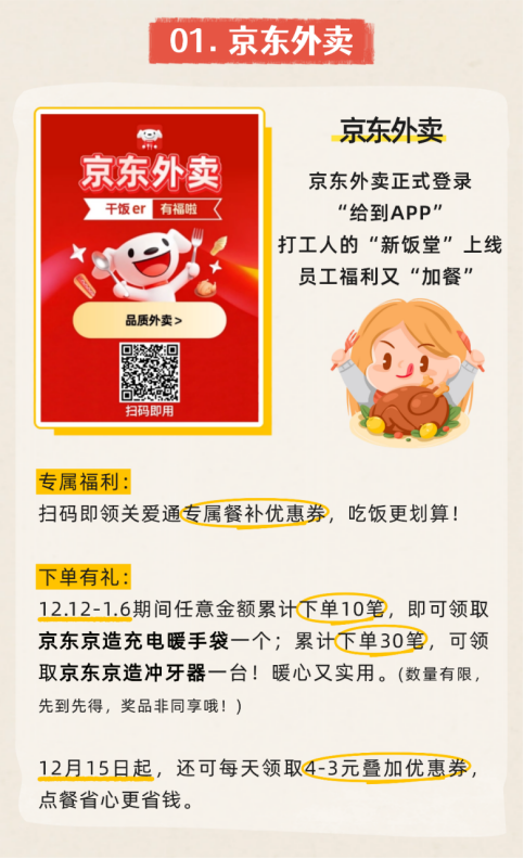 上新啦！“给到APP”解锁京东外卖、小象超市、西西弗书店等，员工福利又“加餐”！